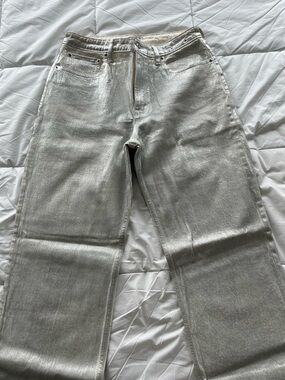 Abercrombie & Fitch Metallic Silver Straight-Leg Jeans